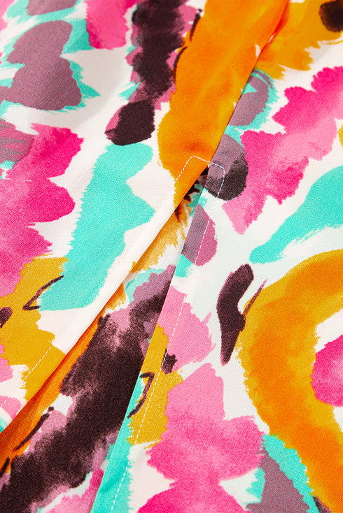 Abstract Print Flutter Sleeve V Neck Maxi Dress