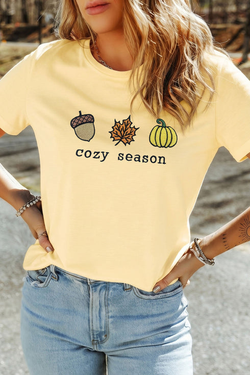Embroidered Cozy Message Graphic Short Sleeve Statement Tee