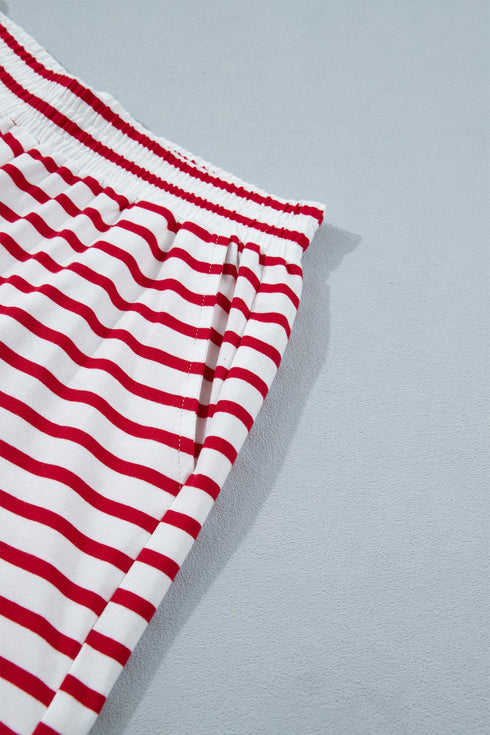 Stripe Scallop Trim Casual Shorts Set