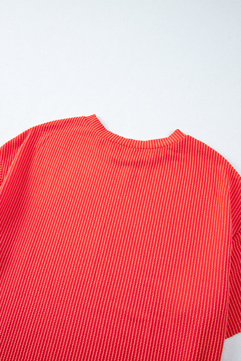 Corded Ribbed Knit Loose Fit Tee And Short Set