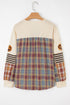 Sequined Pumpkin Face Patch Henley Waffle Long Sleeve Tee