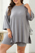 Solid Ribbed Loose Tunic Top And Slim Short Sets