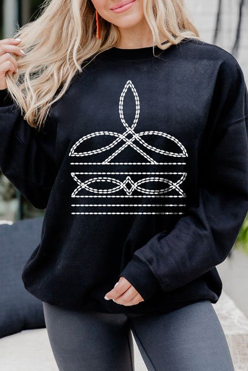 Abstract Linear Graphic Print Relaxed Crewneck Sweatshirt