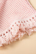 Solid Waffle Knit Fringe Trim Textured Short Set