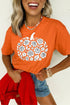 Floral Pumpkin Graphic Cuffed Sleeve Statement Tee