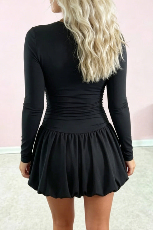 Long Sleeve Bubble Hem Short Mini Dress