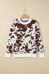 Cow Pattern Western Long Sleeve Round Neck Pullover Sweater