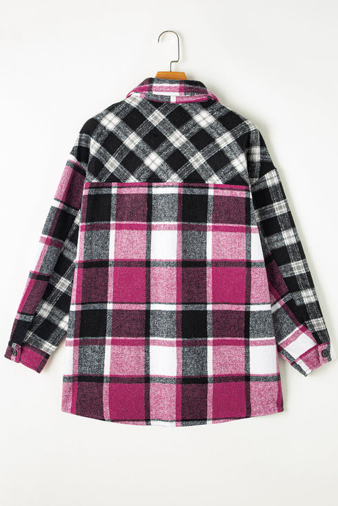 Paneled Checked Button Front Plaid Shacket