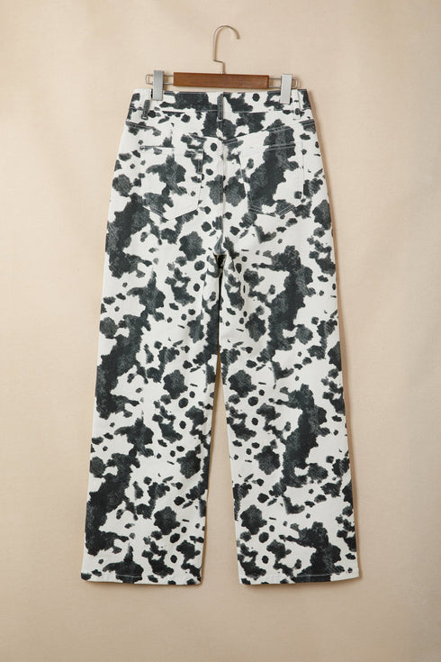 Abstract Print Metal Button Regular Fit Full Length Jeans