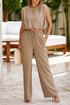 Solid Keyhole Puffy Tank Drawstring Loose Pant Set