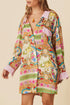 Boho Floral Print Buttoned Long Sleeve Shirt Dress
