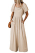 Solid Short Bubble Sleeve Smocked Wide Leg Jumpsuit