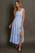 Elegant Shirred Pleated Square Neck Sleeveless Midi Dress