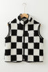 Casual Checkered Print Fleece Sherpa Collared Vest