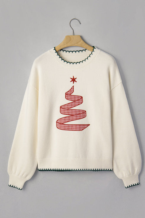 Viscose Polyester Blend Applique Stitched Tree Sweater