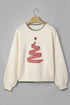 Stitched Tree Applique Graphic Knit Pullover Sweater