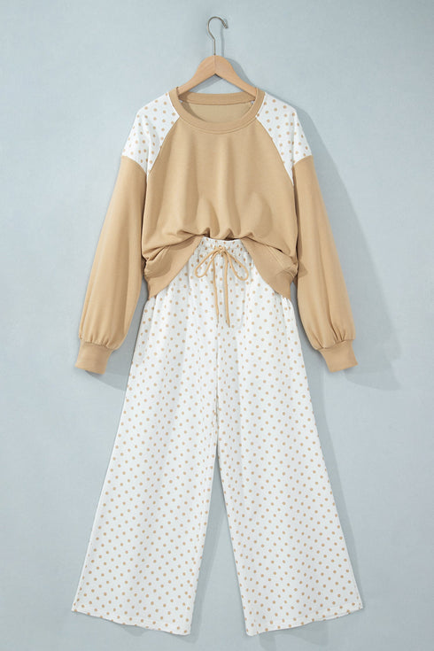 Polka Dot Patchwork Long Sleeve Pant Set