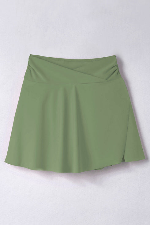 Solid Active Criss Cross Waist Flared Swim Skirt Bottoms