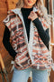 Geometric Print Fleece Metal Button Placket Shift Silhouette Vest