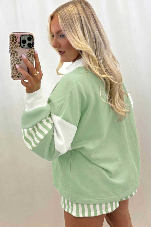 Coordinated Striped Pullover Top Drawstring Short Set