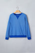 Striped Ribbed Cuff Hem Seam Long Sleeve Pullover Top