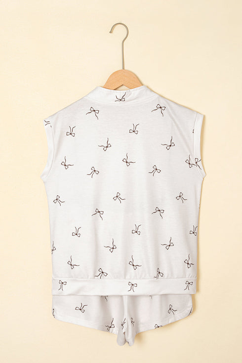 Bow Print Half Zip Tank Matching Short Sets