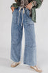 Acid Wash Exposed Seam Elastic Waist Wide Leg Jeans