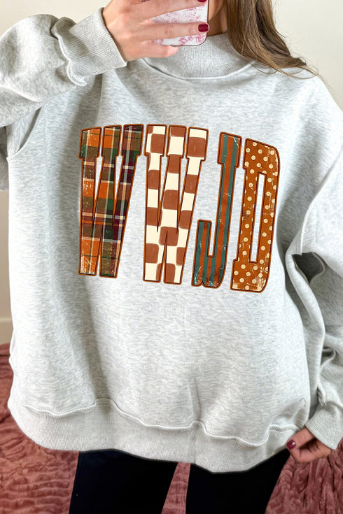 Polyester Wwjd Graphic Mock Neck Oversized Sweatshirt