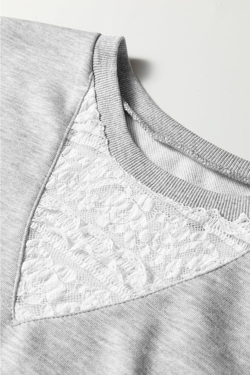 Lace Patchwork Drop Shoulder Drawstring Two Piece Dresses