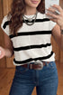 Western Striped Pattern Knit Short Sleeve Sweater