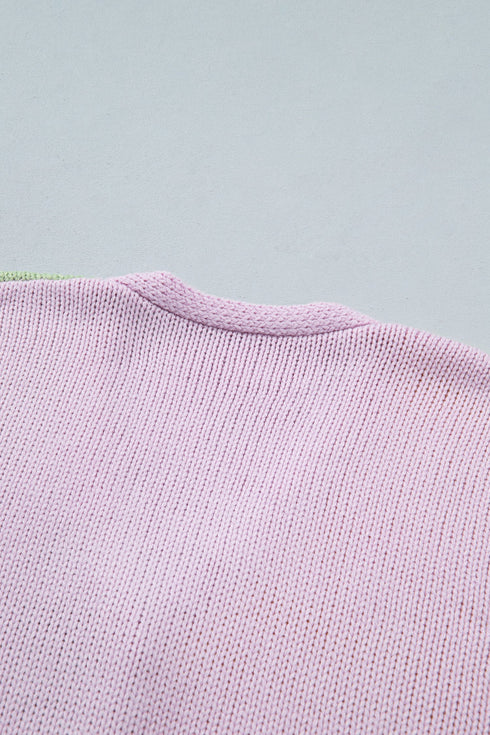 Patchwork V Neck Drop Shoulder Knitwear Cardigan