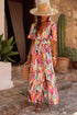 Abstract Print Flutter Sleeve V Neck Maxi Dress
