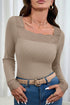 Polyester Ribbed Lace Neck Long Sleeve Top