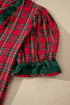 Plaid V Neck Ruffle Trim Short Sleeve Blouse