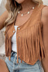 Western Fringed Suedette Faux Leather Snap Button Vest