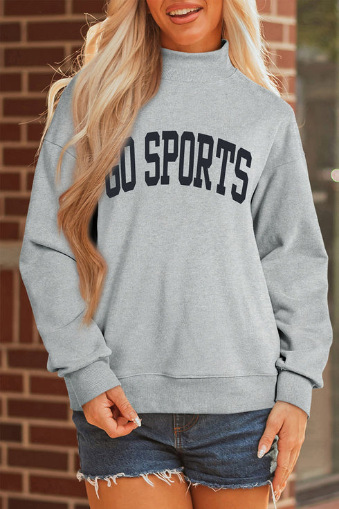 Bold Athletic Letter Graphic Mock Neck Sweatshirt