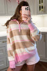Striped Drop Shoulder Button Placket Long Sleeve Sweater
