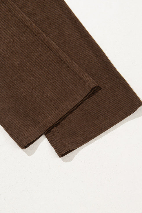 Polyester Tie Elastic Waist Soft Corduroy Pants