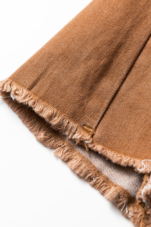 High Waist Button Fly Seamed Raw Hem Wide Leg Jeans