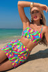 Abstract Pattern Square Neck Skirted Two Piece Swimsuit