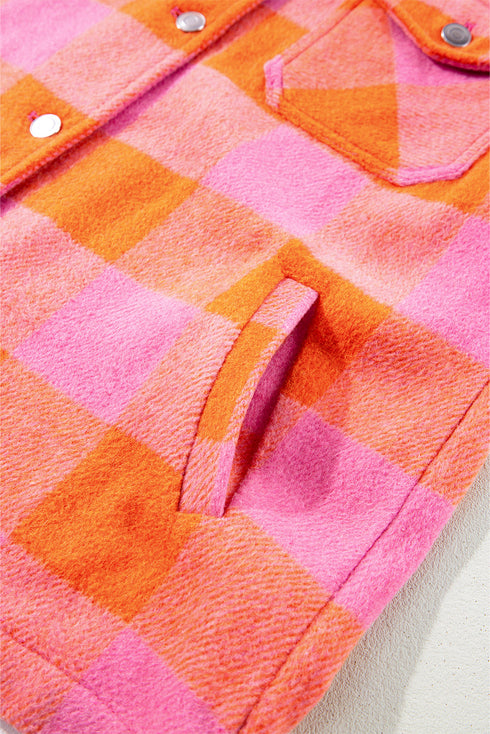 Checkered Plaid Chest Pocket Turn Down Collar Jacket