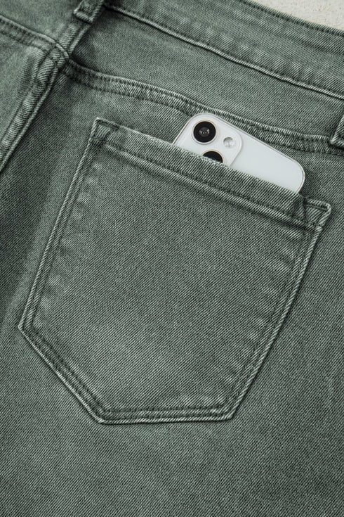 Distressed Raw Edge Wide Leg Denim Jeans