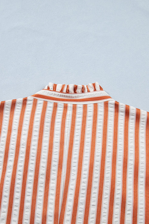 Striped Pinched V Neck Cuffed Shift Mini Dress