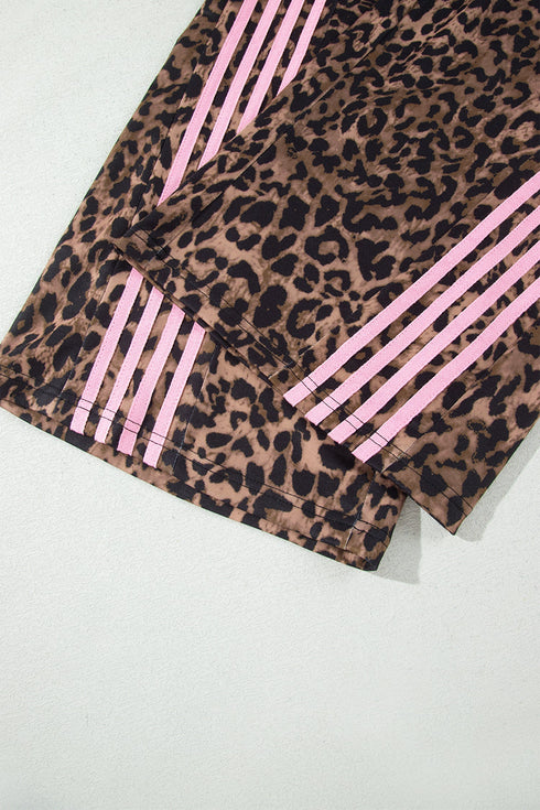 Leopard Print Striped Long Sleeve Top Pant Set