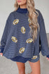 Sequin Rugby Print Striped Mock Neck Sweatshirt