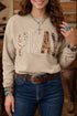 Floral Buffalo Plaid Striped Embroidered Patch Sweatshirt