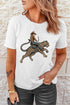 Cowboy Riding Cheetah Graphic Round Neck Tee