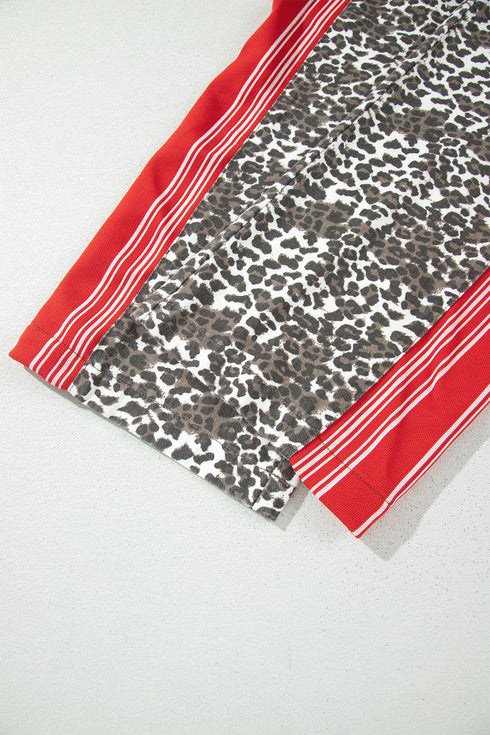 Leopard Patchwork Elastic Waist Panel Detail Jeans