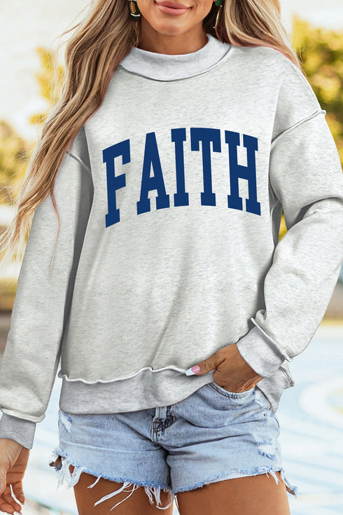 Faith Jesus Double Sided Letter Print High Neck Sweatshirt