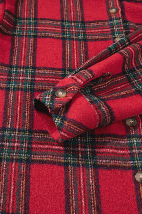 Pure Polyester Plaid Pattern Button Front Shacket